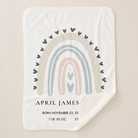 KINDER HERZEN BLUSH BLUE RAINBOW BABY GEBURTSTATT SHERPADECKE (Vorderseite)