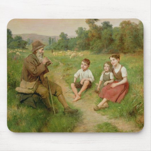 Kinder hören auf einen Schäfer, der eine Flöte Mousepad (Vorne)