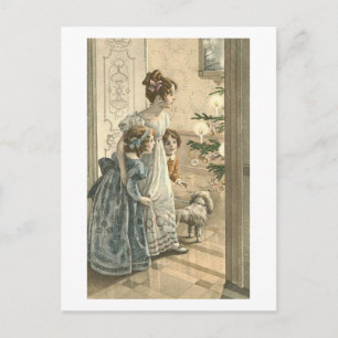 Kinder, Hund schauen sich Bäume an Postkarte