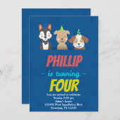 Kinder Hunde Haseltiere Cartoon Einladung (Vorne/Hinten)