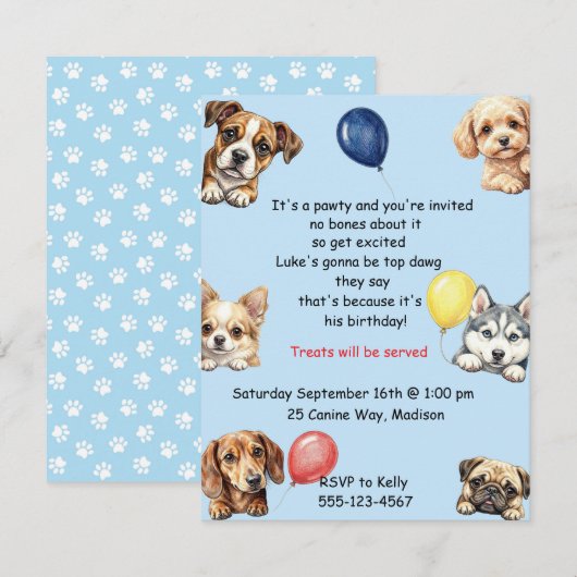 Kinder-Hundeparty-Digital-Download  Einladung (Vorne/Hinten)