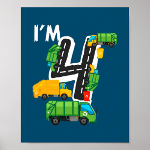 Kinder ich bin 4 Jahre alt Geburtstag Junge Müllwa Poster