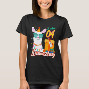 Kinder ich bin 4 Jahre alt und Llamazing Llama 4. T-Shirt