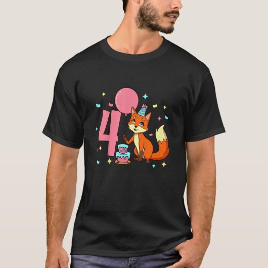 Kinder Ich bin 4 Jahre mit Fuchs-Mädchen Geburtsta T-Shirt (Vorderseite)