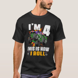 Kinder ich bin 4 So rolle ich Monster Truck 4th Bi T-Shirt