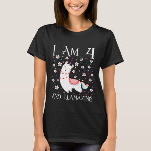 Kinder ich bin 4 und Llamazing 4 Jahre alt Mädchen T-Shirt