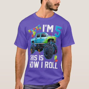 Kinder ich bin 5 So Roll Monster Truck 5th Bi T-Shirt