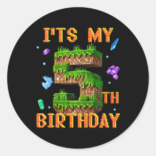 Kinder Ich habe meinen 5. Geburtstag Pixel Gamer P Runder Aufkleber