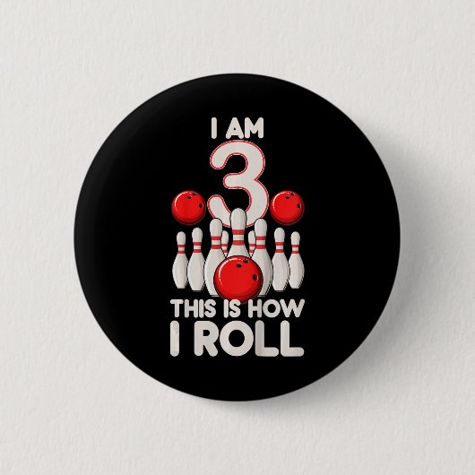 Kinder im Alter von 3 Jahren Bowling Party 3. Gebu Button (Vorderseite)