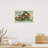 Kinder im Auto mit Kleeblättern Poster (Küche)