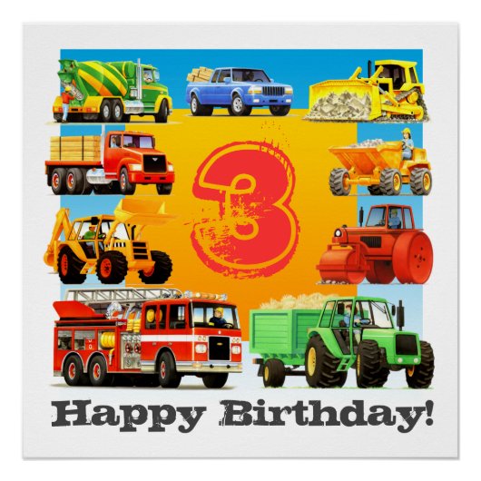 Kinder im Custom Age Happy Birthday Construction T Poster (Vorderseite)