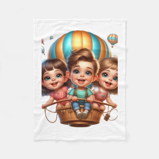 Kinder im Heißluftballon-Decke Fleecedecke (Vorderseite)