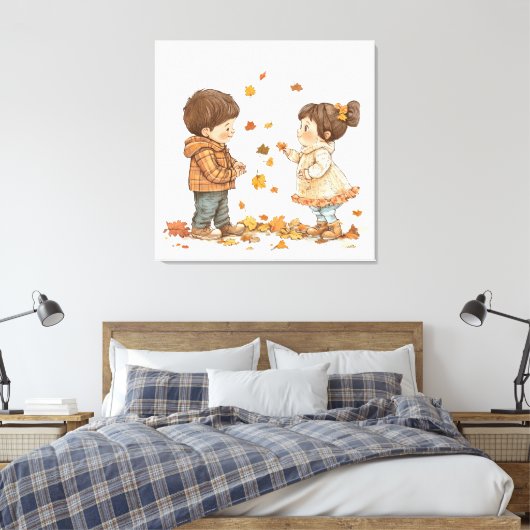 Kinder im Herbst Leinwanddruck (Insitu (Schlafzimmer))