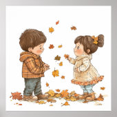 Kinder im Herbst Poster (Vorne)