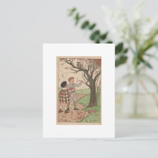 Kinder im Herbst Postkarte (Stehend Vorderseite)