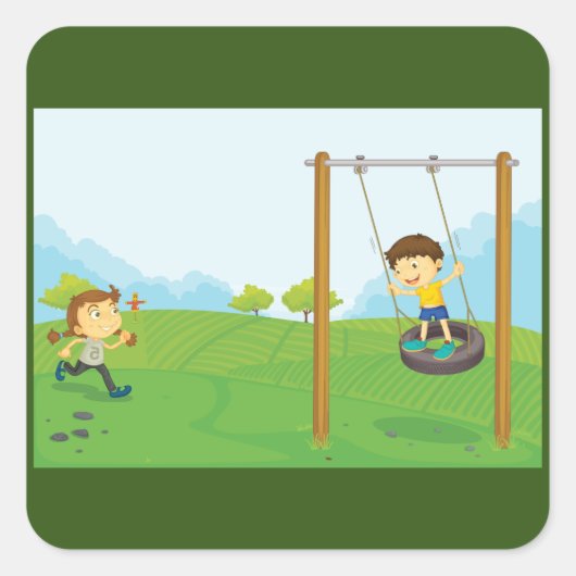 Kinder im Park Quadratischer Aufkleber (Vorderseite)