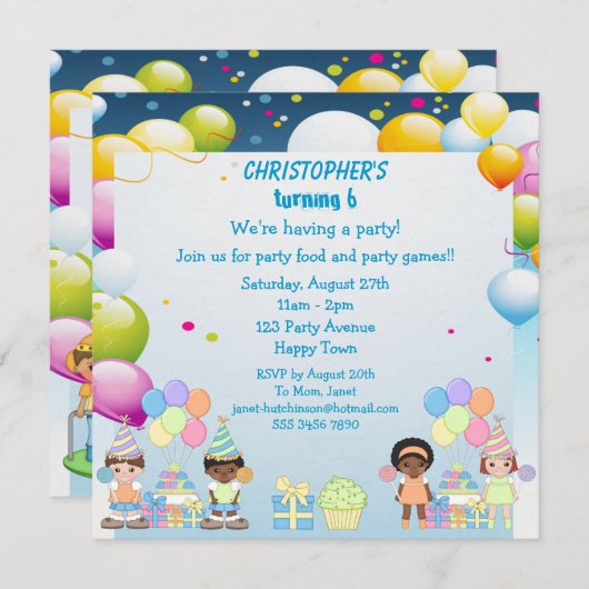 Kinder im Party Playground laden ein Einladung (Vorne/Hinten)