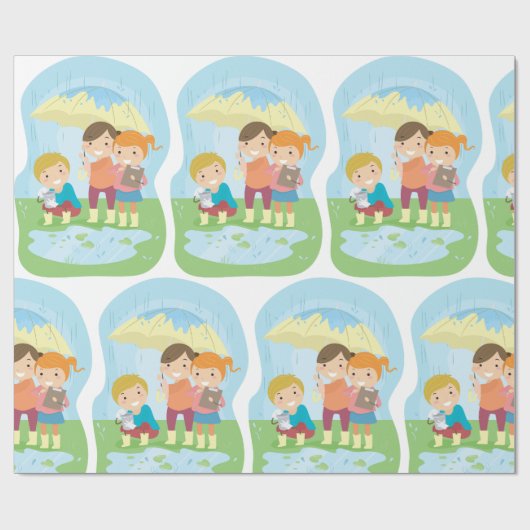 Kinder im Regen Geschenkpapier (Flach)