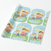 Kinder im Regen Geschenkpapier (Ungerollt)