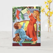 Kinder im Schlafanzug zu Weihnachten Strumpfs Karte (Gelbe Blume)