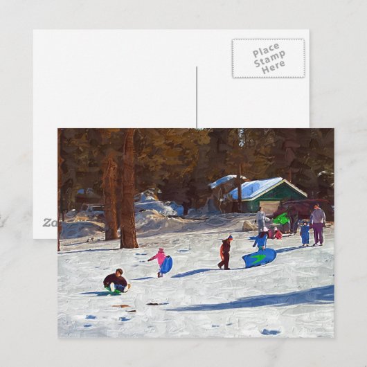 Kinder im Schnee Postkarte (Vorne/Hinten)