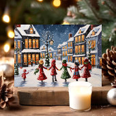 Kinder im Snowy Village Weihnachten