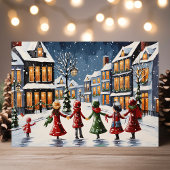 Kinder im Snowy Village Weihnachten