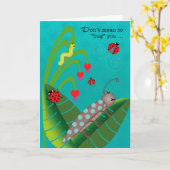 Kinder im Sommercamp Funny Bugs Denken Sie an Sie Karte (Gelbe Blume)