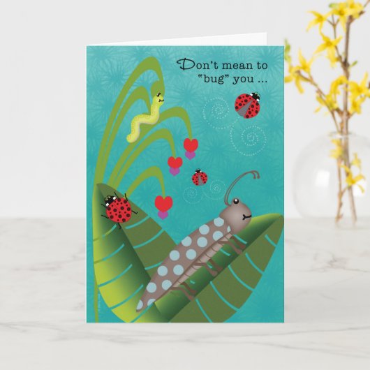 Kinder im Sommercamp Funny Bugs Denken Sie an Sie Karte (Gelbe Blume)