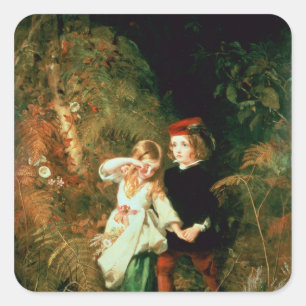 Kinder im Wald Quadratischer Aufkleber