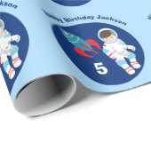 Kinder im Weltraum Astronaut Custom Blue Birthday Geschenkpapier (Rolleneckpunkt)