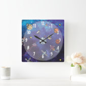 Kinder im Weltraum Quadratische Wanduhr (Zuhause)