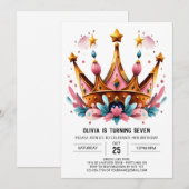 Kinder in Aquarellen Prinzessin Crown Geburtstag Einladung (Vorne/Hinten)