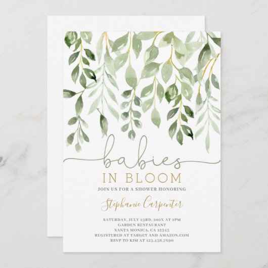 Kinder in Blütengrün - Zwillinge Einladung (Vorne/Hinten)