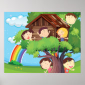 Kinder in einem Baumhaus Poster (Vorne)