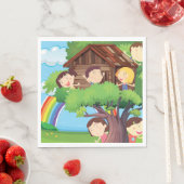 Kinder in einem Baumhaus Serviette (Beispiel)