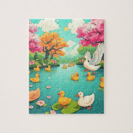 Kinder in einem ruhigen Teich; Puzzle