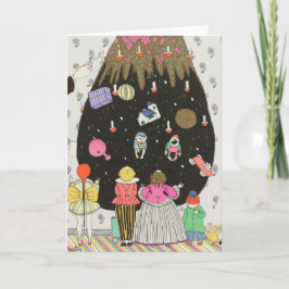 Kinder in Kostümen, die Weihnachtsbaum dekorieren Feiertagskarte