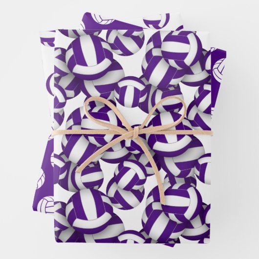Kinder in lila Farbe spielen Volleyball Geschenkpapier Set (Beispiel)