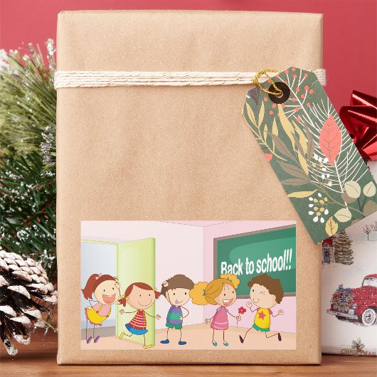 Kinder in Schulaufklebern Rechteckiger Aufkleber