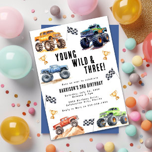 Kinder Jung Wild Und Drei Monster Trucks Einladung
