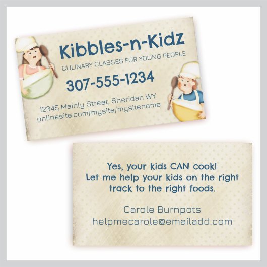 Kinder Junge Mädchen Kochkurs kulinarisch Visitenkarte