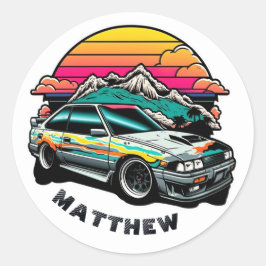 Kinder Junge Racer extreme Abenteuer. Japan Auto-J Runder Aufkleber