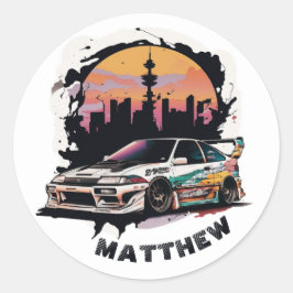 Kinder Junge Racer extreme Abenteuer. Japan Auto-J Runder Aufkleber