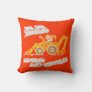 Kinder-Jungen-Bagger orange & gelbes Kissen
