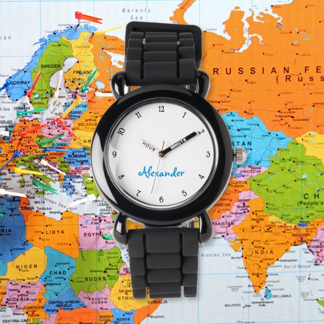 Kinder Jungen Spaß Modernes Schwarzes Individuelle Armbanduhr (Kids Boys Fun Modern Black Custom Name Monogram Watch)