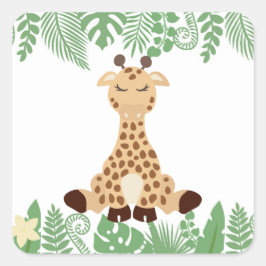 Kinder Jungle Animals Party Square Sticker - Giraf