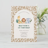 Kinder Jungle Safari 1. Geburtstag Party Einladung (Stehend Vorderseite)