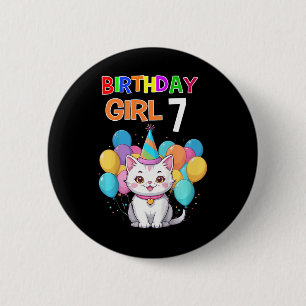 Kinder Katze Geburtstag 7 Geburtstagsparty Girls 7 Button