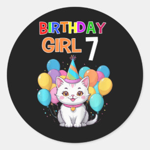 Kinder Katze Geburtstag 7 Geburtstagsparty Girls 7 Runder Aufkleber